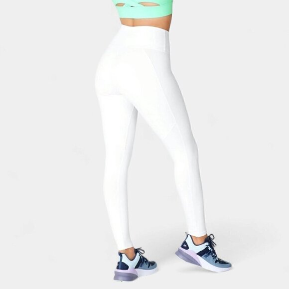 Fabletics Powerhold Women's Cropped Leggings Pants White Stretch Pull Ons Sz M - Picture 2 of 7